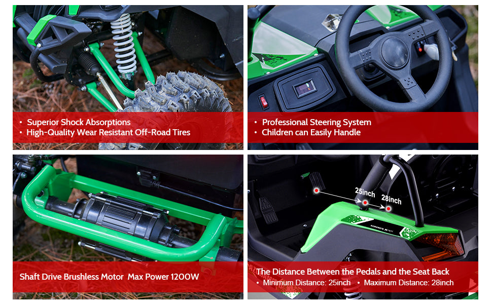 MotoTec Raider Kids UTV 48v 1200w Full Suspension - TribalMotorsports